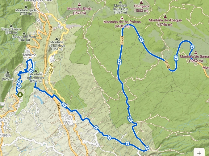 Streckenkarte: Teneriffa · Von 300 auf 1800 Meter